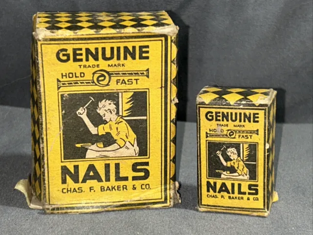 Vintage Genuine Hold Fast Nails Chas F Baker & Co. with Nails 4-8 & 6-8