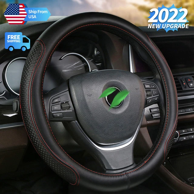 Genuine Leather Black New 15" Diameter Car Steering Wheel Cover For CADILLAC