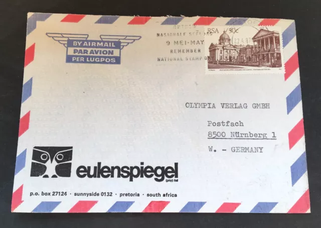 South-Africa RSA 1987 - used cover to Nürnberg Eulenspiegel - Michel No. 614