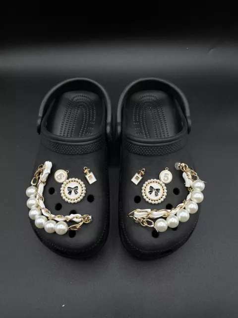 Luxury Gold/Black Leather Chain Charms For Crocs. Suitable For Adult Crocs.