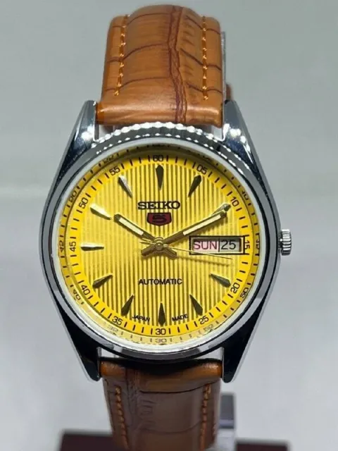 orologio da polso da uomo seiko 5 vintage automatico quadrante giallo...
