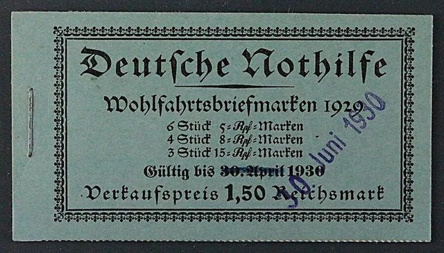 MARKENHEFTCHEN 28.2 ** Nothilfe 1929 korrigiertes Datum, postfrisch, KW 1100,- €