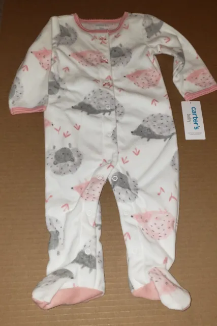Carters Baby Girl Pink White Hedgehog Fleece Sleeper - Infant Size 9 Months -New