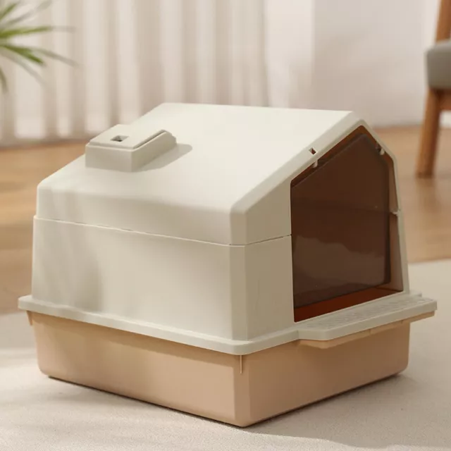 Large House Shape Cat Litter Box Hooded Litter Tray Anti-Splashing Odor-proof