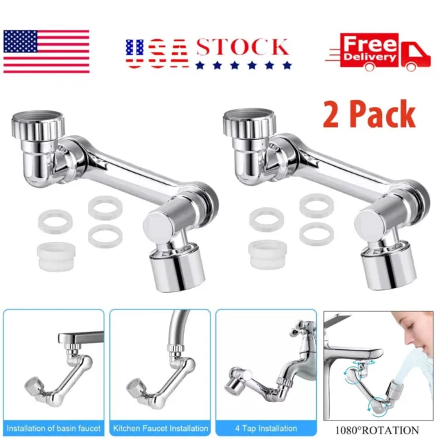 2PACK Universal 1080° Swivel Robotic Arm Swivel Extension ABS Faucet Aerator US