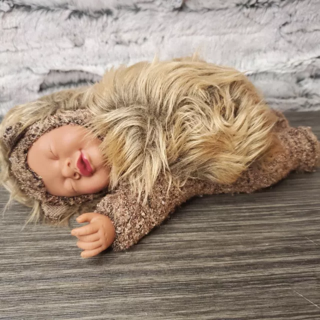 Vintage Anne Geddes Sleeping Baby Doll Hedgehog Unimax Toys Brown Skin Tone