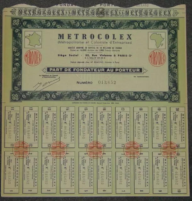 METROCOLEX (Metropolitaine et Coloniale d'Entreprises) 1953