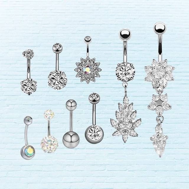 9 Pcs Belly Rings for Women Dangle Button Perforation Inlaid