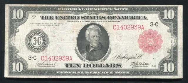 FR. 894b 1914 $10 RED SEAL FRN FEDERAL RESERVE NOTE PHILADELPHIA, PA VERY FINE