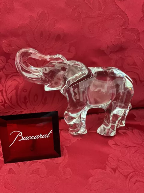 FLAWLESS Stunning BACCARAT France Glass Crystal ELEPHANT Trunk Up HUGE Figure B