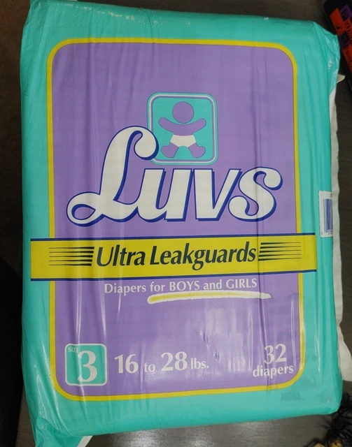 Paquete de pañales Luvs 1994 de colección sellado completo - diseños de gatito y cachorro - talla 3