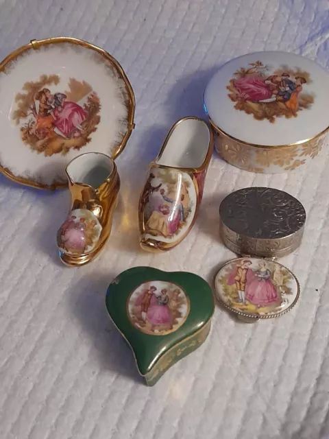 6 Lovely Vintage Limoges Porcelain Trinket Boxes/Ornaments/Shoe/Boots/Heart