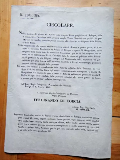 1818-CIRCOLARE-Omicidio a Bologna-Ricercato di SCARICALASINO-MONGHIDORO-Rovigo+