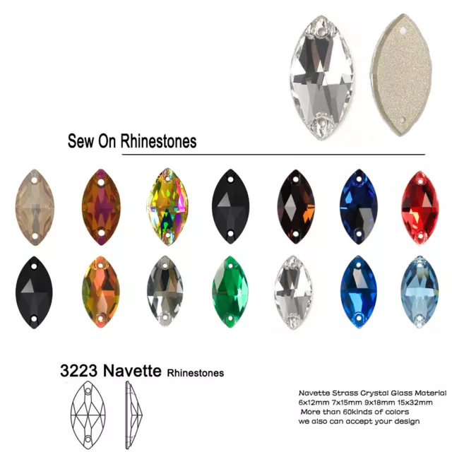 Navette Flat Back Glass Beads Sewing Strass Rhinestone Sew On Stones And Crystal