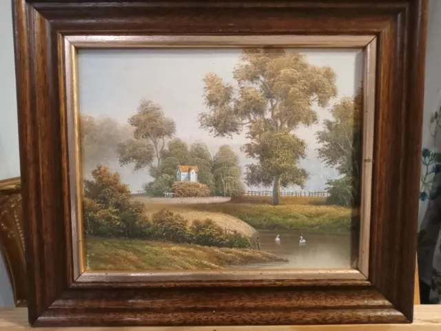 Small oil painting on canvas landscape framed signed