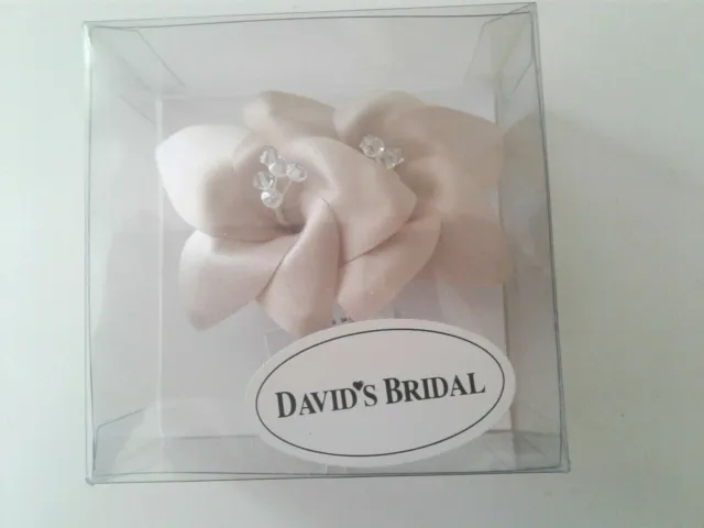 DAVIDS BRIDAL HAIR Bobby Pins Clips with Champagn Flowers & Rhinestones Wedding