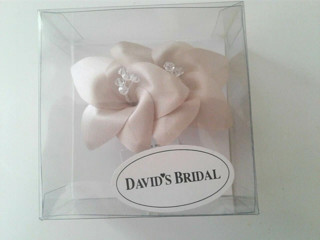 DAVIDS BRIDAL HAIR Bobby Pins Clips with Champagn Flowers & Rhinestones Wedding