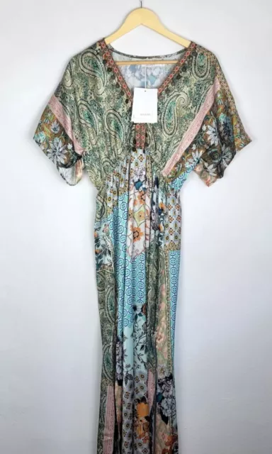 Womens Kaftan Caftan Maxi Dress Loungwear Beach Size L NWT Kimono Sleeve Anan 2