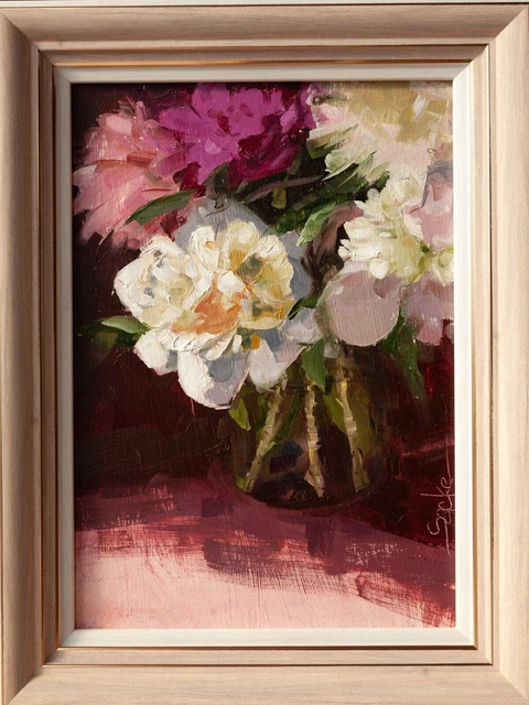Dipinto ad olio con fiori ORIGINALI incorniciati, arte murale unica nel suo...