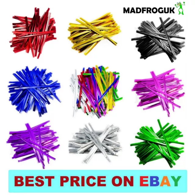 Coloured Metallic Twist Ties for Snacks Food Sweets Bags Party Cake Wire Plastic