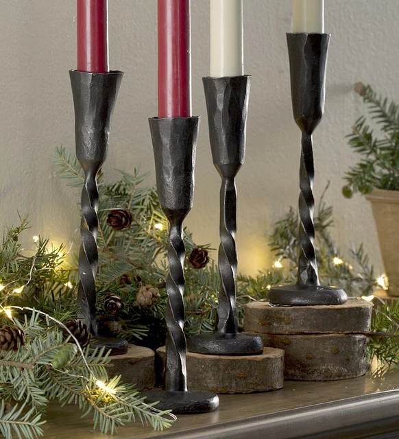 One Plow & Hearth Twisted Candlestick in Hand-Forged Iron 7.5" tall