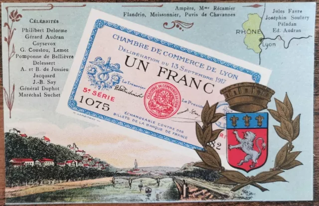 CARTE POSTALE Billet 1 franc chambre de commerce de LYON - Rhône