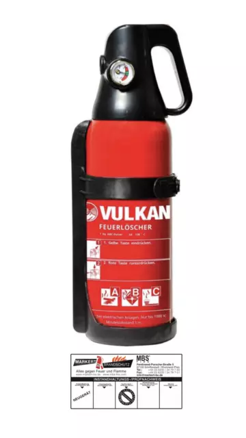 Vulkan Auto Feuerlöscher ALU 1kg ABC Pulver Kappe u. KFZ Halter + Prüfnachweis