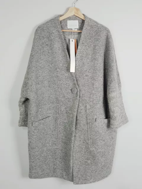 [ SUIDUTO ] Womens Grey Boucle Wool Blend Coat / Jacket NEW | Size XL or AU 16