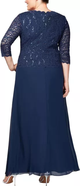 ALEX EVENINGS Chiffon Gown Plus Size 24W Navy Sequined Scalloped Edge Lace NWT 3
