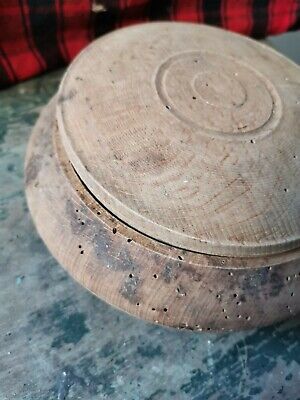 Xxl primitive old wooden carved bowl w/lid early primitive 18th 2