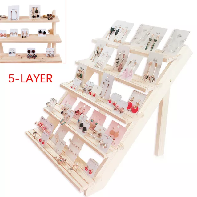 5-Tier Solid Wooden Jewelry Display Rack Earring Card Display Holder Stand  Best 2