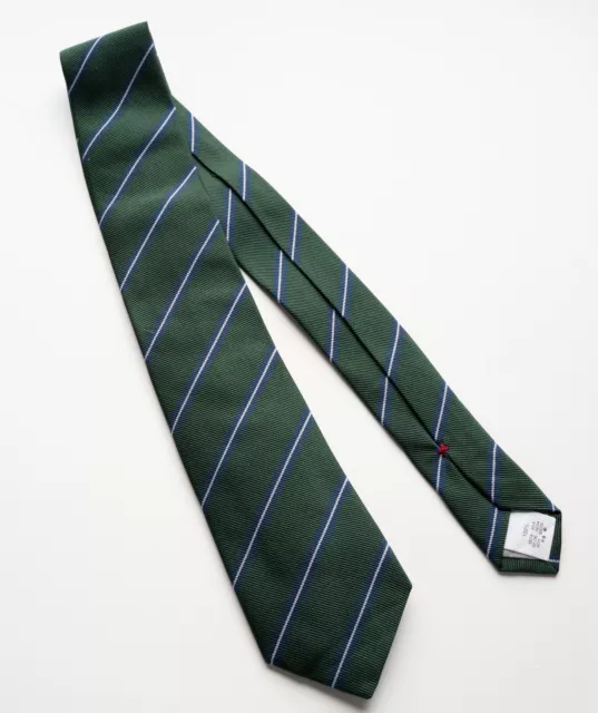 NIB Men's BRUNELLO CUCINELLI Italy Forest Green Striped Silk Skinny Neck Tie