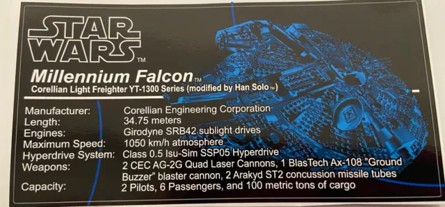 Star Wars Custom UCS Style Sticker for 75257 Millennium Falcon Han Solo