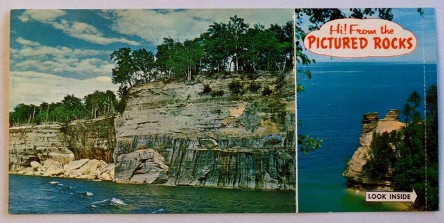Hi From The Pictured Rocks, Munising, Michigan Private Message Chrome Postcard