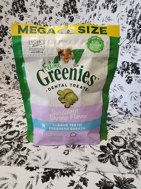 Galletas dentales Feline Greenies sabor a camarón suculento tamaño mega 4,6 oz