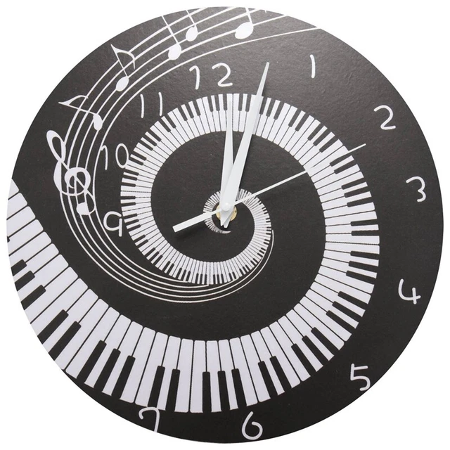 Elegante tastiera pianoforte musica onda rotonda moderno orologio da parete senza batteria F7V7
