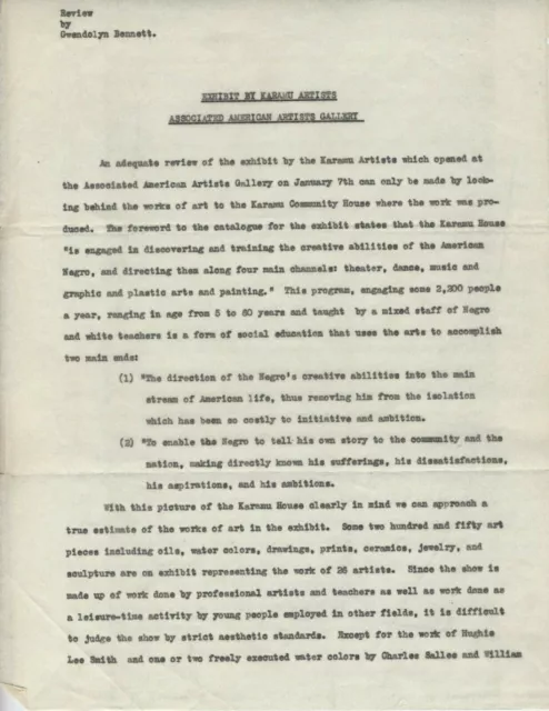 1942 Harlem Renaissance Gwendolyn Bennett artistas afroamericanos artículo 2 páginas