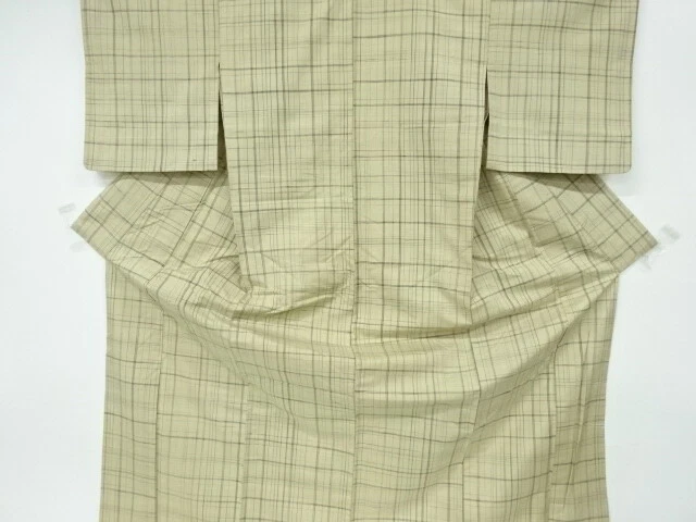 6535573: Japanese Kimono / Antique Hitoe Kimono / Fushi Tsumugi / Woven Grid