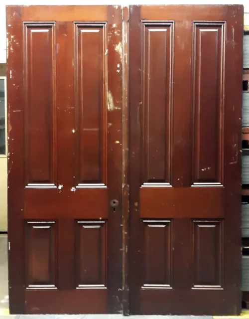 64"x87" Pair Antique Vintage Victorian Double Wood Wooden Panels Interior Doors