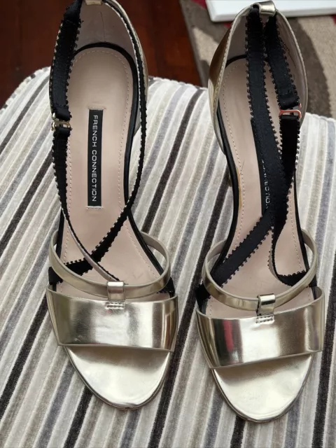 FRENCH CONNECTION GOLD Leather High Heel Sandals Uk 7 Eu 40 2.00