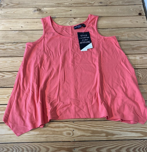 Attitudes By Renee NWT Women’s Finespun Jersey Dip Hem Tank top Size 1X Pink BQ