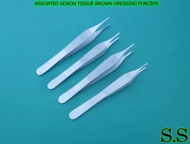 Set Of 8 Assorted Adson Tissue Brown Dressing Forceps 4.75" Surgical Instruments