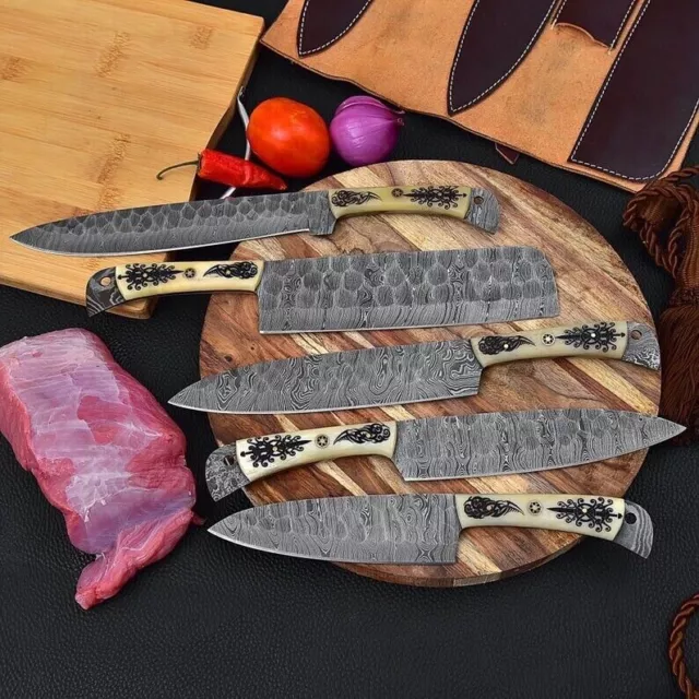 Handmade DAMASCUS STEEL CHEF KNIFE Set Kitchen Knives X452