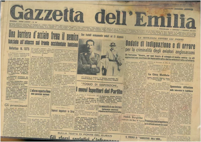 Gazzetta Dell'emilia 6 Maggio  1943 Giornali Di Guerra