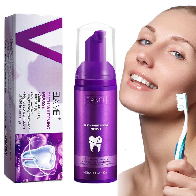 60ml Purple Whitening Mousse Toothpaste Tooth Stain Breath Best Remove W4Y7