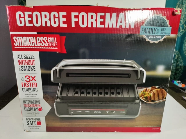 George Foreman Smokeless Grill Panini Touchscreen Family Size 4-6 Servings George Foreman Smokeless Grill Panini Touchscreen Family Size 4-6 Servings