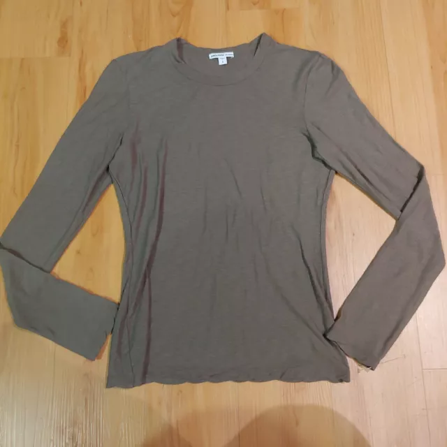 Standard James Perse Shirt Women Size 2 Gray Supima Cotton Pullover Long Sleeve