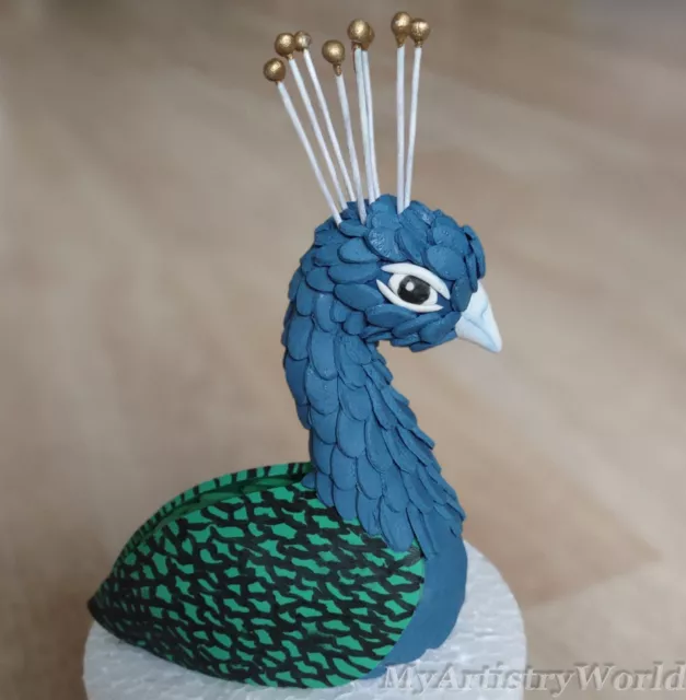 Edible 3D fondant/gum paste Peacock cake topper. Tail is not included!