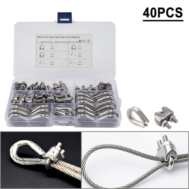 40 PCS M5 Wire Rope Fixed Clamps With Triangular Ring Stainless Steel 304
