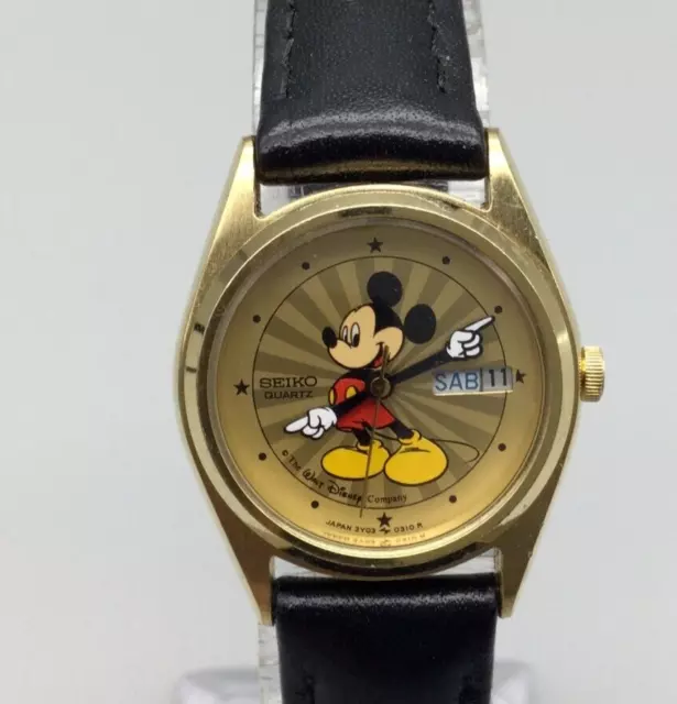 VTG SEIKO MICKEY Mouse Watch Women Gold Tone Sunburst Date 5H23